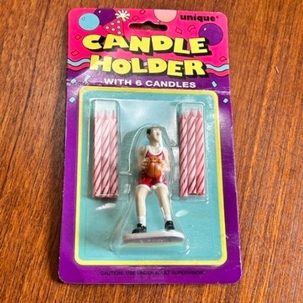 Vintage Basketball Player Candle Holder 6 Candles Cake Topper Retro Novelty